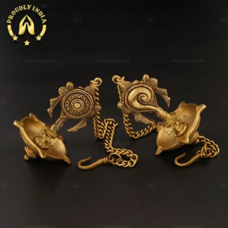 Traditional Brass Wall Hanging 5 Wicks Sangu Chakra Diya.