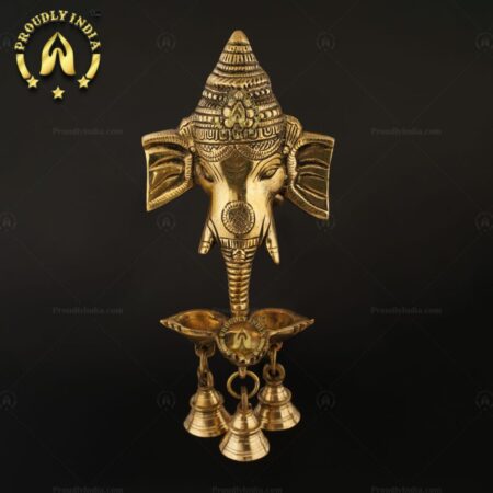 Brass Wall Hanging Ganesh Mask with Deepam