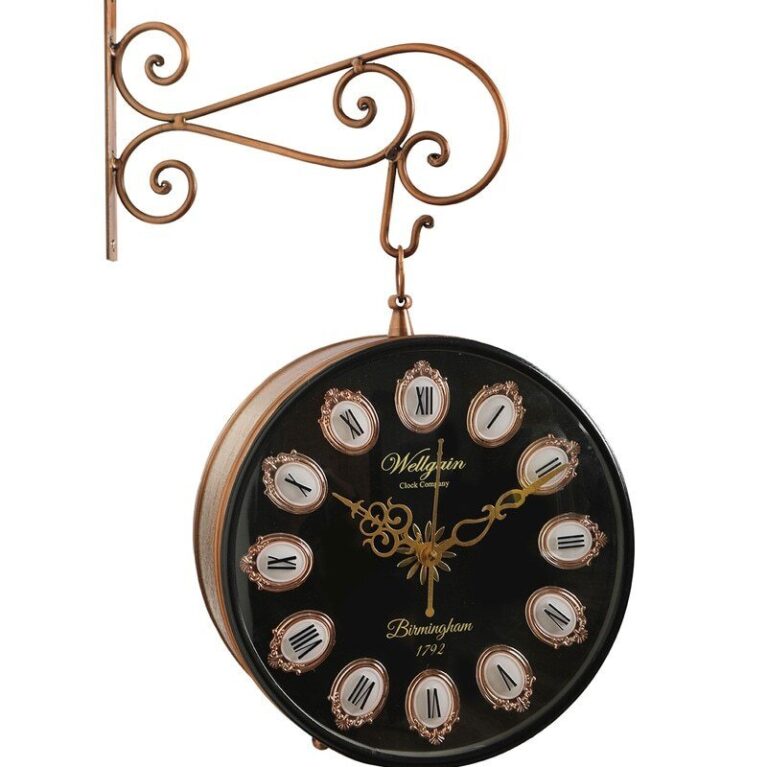 Brass Wrought Iron Antique Black Dual Side Victoria Wall Clock
