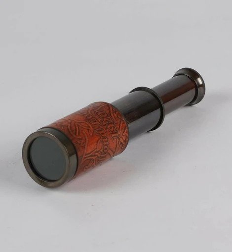 Leather Covered Brass Vintage Compact Telescope In Box