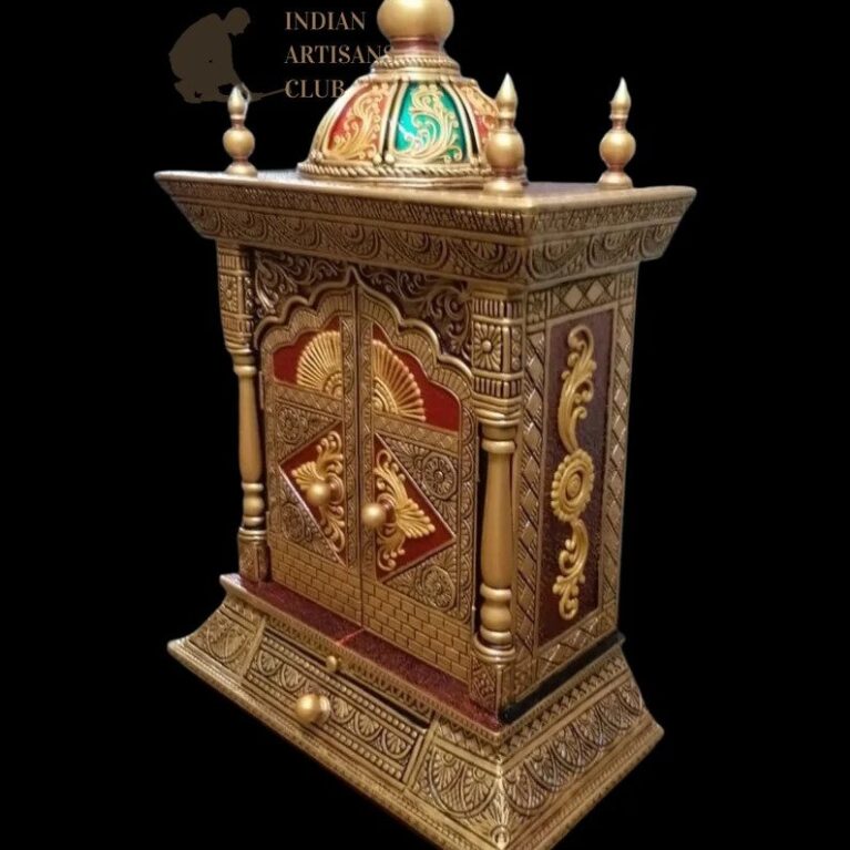 Antique Looking HandCrafted Art Work Prayer Units | Hindu Pooja Mandir | Home Mandir | Ghar Mandir | Home Temple With Door Drawer And Dome