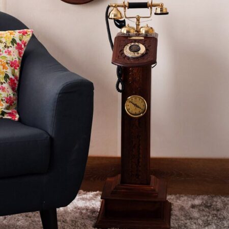 Tower Rotatory Dial Antique Telephone With Clock