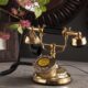 Brass Metal Round Dial Flower Designed Retro Telephone