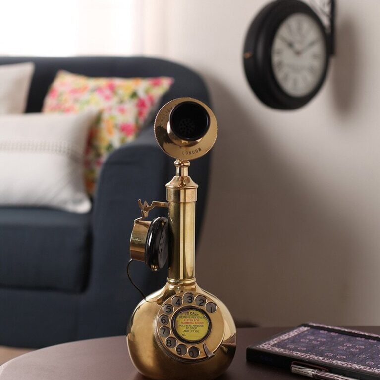 Gold Metal Antique Brass Pot Candle Stick Telephone