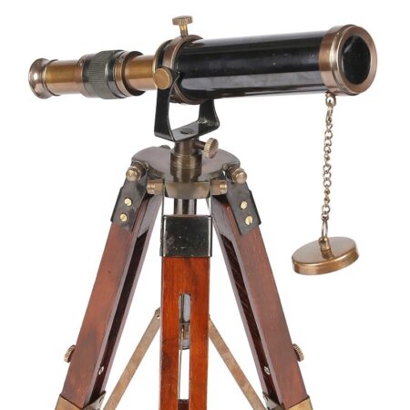 Brown And Brass Telescope With Tripod Stand
