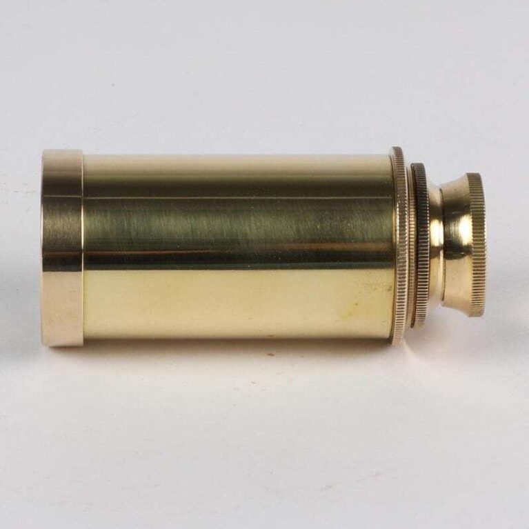 Antique And Compact Gold Finish Brass Telescope In Box
