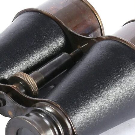 Black And Brown Leather Wrapped Binoculars With Leather Pouch