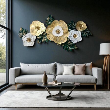 Golden Bloomscape – Floral Metal Wall Art