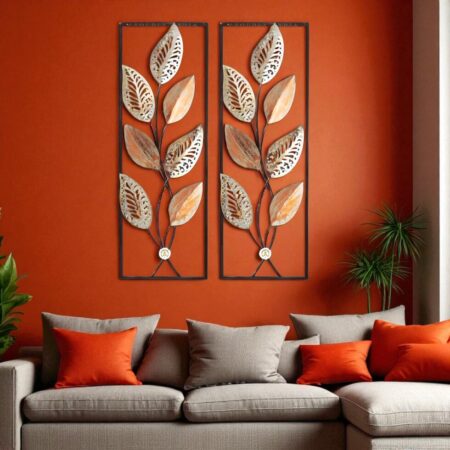 Amber Vein Harmony Twin Leaf Metal Wall Art