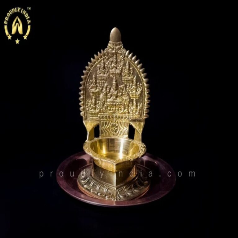 Brass Ashtalakshmi Vilakku With Copper Plate